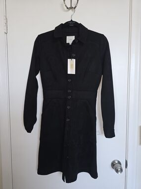 A Loves A Faux Suede Button Front Long Sleeve Mini Shirt Dress Small